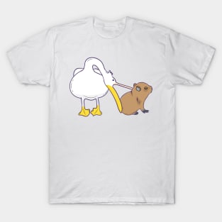 Pelican Tries to Eat Capybara Funny Cute Kawaii Meme T-Shirt